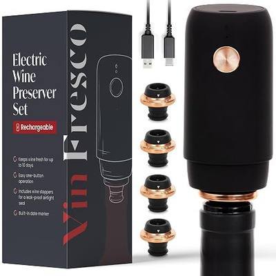 Electric Wine Preserver - Rechargeable Vacuum Saver With Airtight Seal - Automatic Air Remover Pump for 10 Days of Flavor & Freshness - Preservation System (Black & Rose Gold)