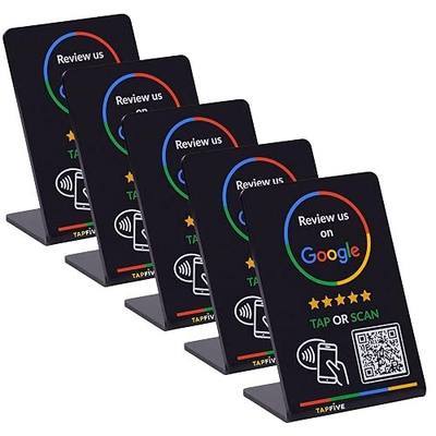 Google Review Stand by TapFive - NFC Tap & QR Code Sign for Restaurants, Salons, Retail & Front Desks - QR Code Stand - Tap to Review | No Monthly Fees (Black, 5 Stands)