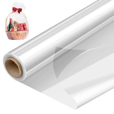 Mauproy 34 In x 100 Ft Clear Cellophane Wrap Roll | 34" Fold into 17", Extra Wide, 2.6 Mil Thick Transparent Wrapping Paper for Baskets, Flower Bouquets