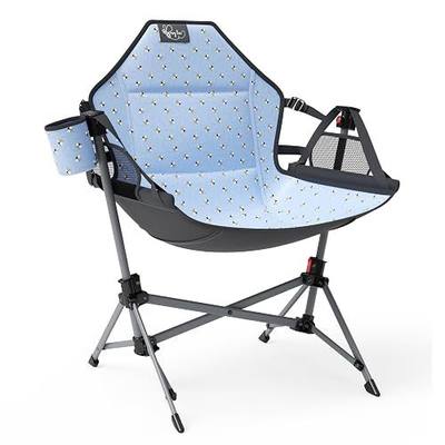 BusyBee Kids Hammock Camping Chair with Stand, Secure Lock, 125 lb, Blue | Elevated & Wide Seat for Growing Kids, Adjustable Recline & Gentle Swaying, Cup Holder & Carry Bag for Indoor and Outdoor Use