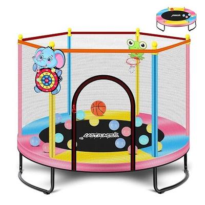 Mini Trampoline for Kids & Toddlers, Ages2-10 | Indoor & Outdoor, with Safety Enclosure Net, Basketball Hoop & Ocean Balls, Birthday Gift for Boy,Girl