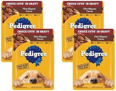 Pedigree Pouch Choice Cuts in Gravy Filet Mignon Flavor Adult Wet Dog Food, 3.5 Oz. Pouch, 3.5 Oz (Pack of 4)