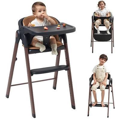 KUB Foldable Baby High Chair for Family (Black& Wood-Printed Metal) | Portable High Chairs for Babies and Toddlers with Easy Clean Wood-Printed Metal, Chic Design Suits All Home Decor