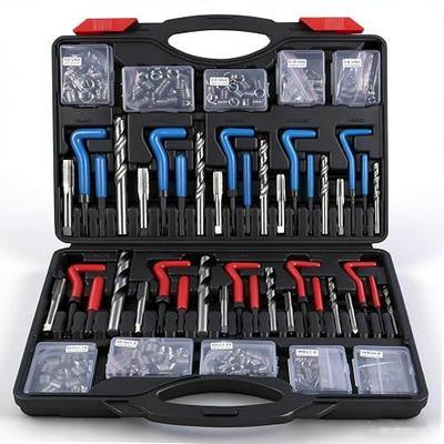 314Pcs Thread Repair Kit, Metric Helicoil Repair Kit with HSS Drill Bits Inserts Taps Break Off Tools: M5 M6 M8 M10 M12, SAE Helicoil Kit: 1/4" 5/16" 3/8" 7/16" 1/2"