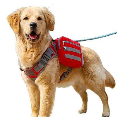 x Jumahe Dog Hiking Backpack for Large/Giant Dogs – 2 Spacious Side Bags, Breathable Waterproof Fabric, Fits Chest 30"-40" (85-120 lbs), 5 Adjustable Buckles, Outdoor Travel Vest, Red