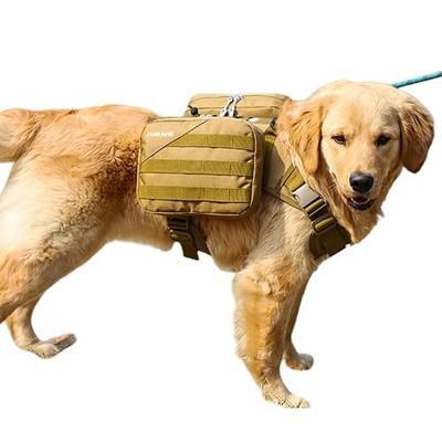 x Jumahe Dog Hiking Backpack for Large/Giant Dogs – 2 Spacious Side Bags, Breathable Waterproof Fabric, Fits Chest 30"-40" (85-120 lbs), 5 Adjustable Buckles, Outdoor Travel Vest, Khaki