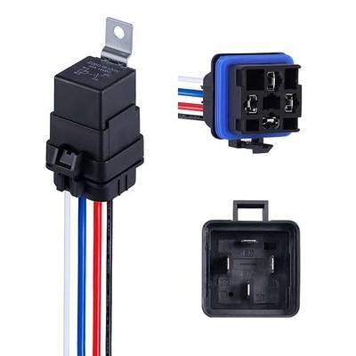 4-PIN 12V DC IP65 Waterproof Relay with Harness 40/30 AMP Relay Switch - Heavy Duty 12&16 AWG Tinned Copper Wires, SPST Automotive Relay Kit for Horns Starters Radiator Motor Fans, Pack of 1