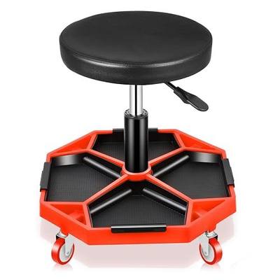 Auto Dynasty Mechanic Stool, Pneumatic Rolling w/Tool Tray, 300LBS, Red | Adjustable Height 15.7" to 21", Heavy-Duty Steel Frame, 4 Swivel Casters, Tool Tray, for Garage & Auto Repair