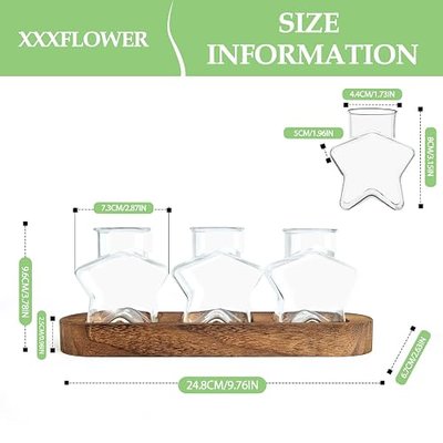 XXXFLOWER Plant Propagation Station with Wooden Stand 3 Star Jars | Plant Terrarium Kits Star Vases for Flowers Plant Cutting Rooting Pots Green House Decor Glass Planter for Plant Lovers