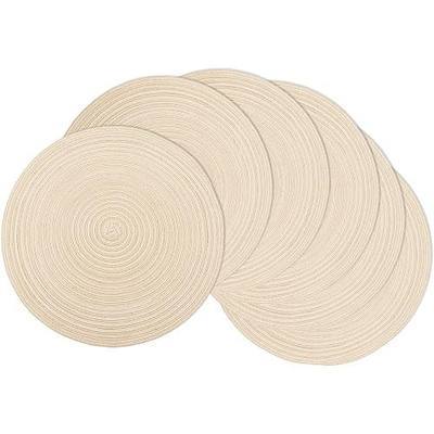 MIAOMIAO Round Placemats Set of 6 Woven Braided Place Mats(Beige) | 14.5 Inch Cotton Polyester Braided Dining Table Decor Mats Protecting Your Table from Spills & Stains Heat Resistant