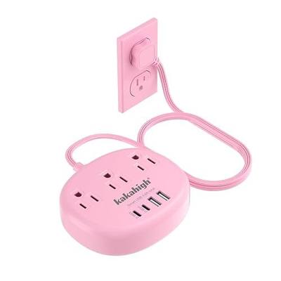 Pink Extension Cord with USB C - 5 FT Kawaii Power Strip | 1625W Cute Extension Cord with 3 AC Outlet 4 USB (24W/4.8A), Compact for Cute Pink Kawaii Desk Home Essentials