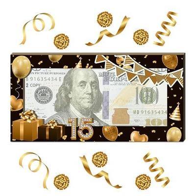 15th Birthday Wooden Card Box for Cash - Money Holder Envelope for 15 Years Old - Funny Gifts for Girls, Boys, Friends - Gold