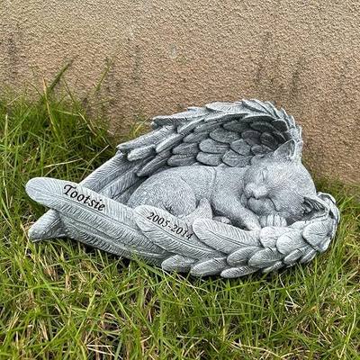 Personalized Garden Cat Memorial Stone - Peaceful Sleeping Kitten Angel Statue for Garden, Remembrance, cat memorial for graver and Loss - Pet Sympathy Gift,Cat Outdoor Memorial Gifts Gifts for Kitty