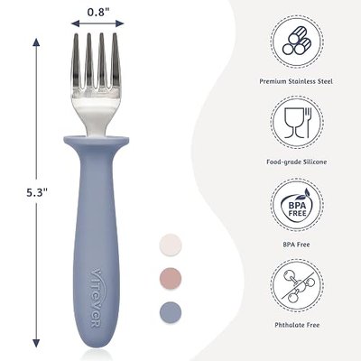 6 Pieces Toddler Forks,Kids Safe Utensils Set with Silicone Round Handle for Self Feeding,18/8 Stainless Steel Baby Forks,Children's Silverware Set BPA Free, Dishwasher Safe