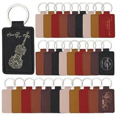 30 Pcs Leather Key Fob Kit, Rectangular Laser Engraving Blanks with Keychain Rings, PU Leather Keychain Blanks, DIY Engraving Key Chain for DIY Leather Working