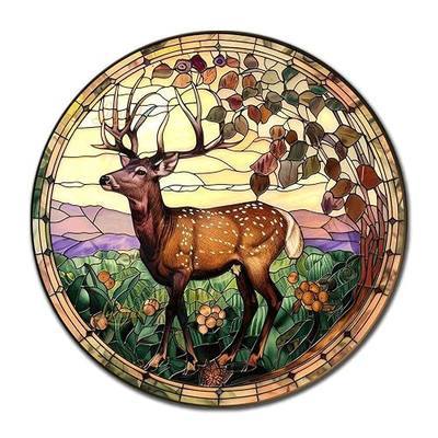 Lygond Metal Sign Tin Sign Circular Stained Glass Deer Metal Sign for Club 12×12 Inches