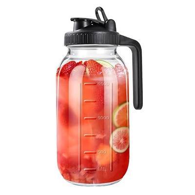 64oz Mason Jar Pitcher, Airtight & Leakproof Glass Pitcher with Lid | 2 Quart (64 oz) Mason Jar with Pour Spout Lid and Handle, Perfect for Breastmilk, Sun Tea, Iced Tea, Cold Brew, Juice