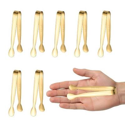 8PCS Gold Mini Metal Tongs, 4.3"/11cm,Stainless Steel,for Ice Cube, Sugar | Small Kitchen Accessories for Serving Food, Salad, Toaster, Desserts