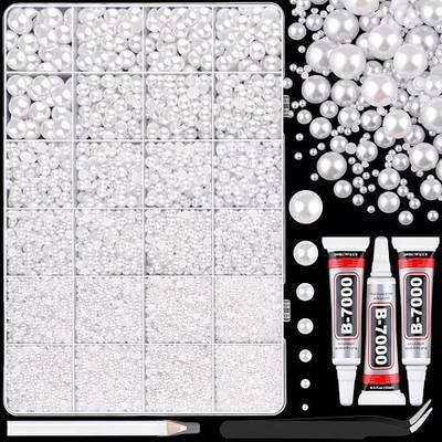 16500Pcs Flatback Pearls for Crafting (White), Assorted Size 2/3/4/5/6/8/10mm Half Pearl with 3Pcs 10ml B7000 Jewelry Glue, Bedazzling Kit for DIY Crafts Clothing Tumbler Shoes Embellishment Nail Art