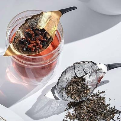Gold Tea Strainers For Loose Tea Mesh Tea Strainer Stainless Steel Reusable Leaf Shape Tea Infuser Loose Leaf Tea Strainer Tea Filter Mesh