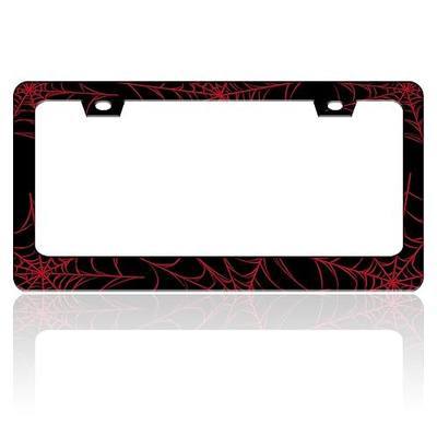 Red Spider Web License Plate Frame Funny Cobweb Stainless Steel License Plate Holder for Front or Rear Car Tags for Car Decoration Accessories with Screws 6.3 X 12.2 in for Women Men