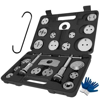 SIXIWANZI Brake Caliper Compression Tool, Caliper Piston Compressor 24pc | 24pc brake caliper compression kit, right & left thrust bolt assemblies, 18 disc adapters, retaining plates