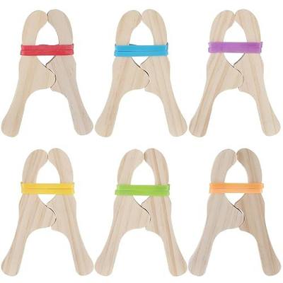 Simgoing 6 Pcs Wooden Fort Clips for Silk Montessori and Waldorf Fort Building Kit Silk Clips Giant Wooden Handmade Building for Blankets Construction(Multicolored)