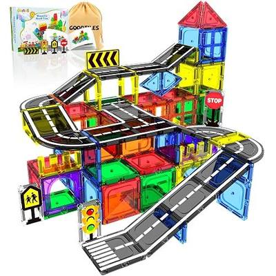 Magnetic Tiles - Road Set, Magnetic Building Blocks, Preschool Montessori Toys Gift for 3+ Year Old Boys and Girls, Sensory Christmas Toys for Kids Aged 3-5 and 4-8, Ideas for Kid with Autism