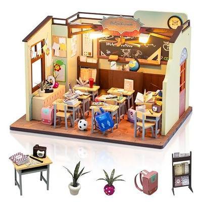 Miniature House Kit, DIY Dollhouse Kit w/LED Lights for Adults | Tiny Mini Building Kit, Classroom Style, Perfect Teacher Gift & Christmas Home Decor for Lovers