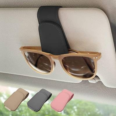 2 Pack Magnetic Leather Sunglass Holder, Eyeglass Hanger Clip for Car Sun Visor, Suitable for Different Size Eyeglasses(Black, 2 Pack)
