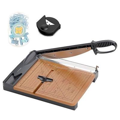 12'' Wood Guillotine Paper Cutter, Heavy Duty Wood Base Paper Trimmer with 32 Sheets Capacity Paper Cutting Board for Classroom, Crafting, Cardstock, Art Projects