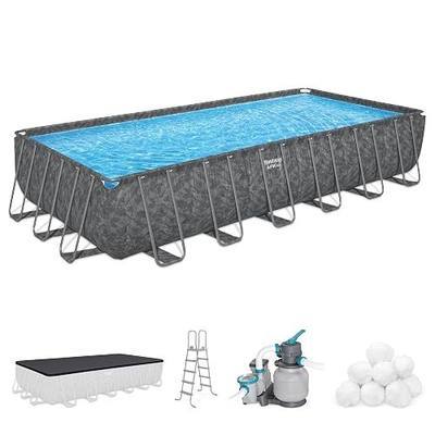 Bestway APX 365 24' x 12' x 52" Above Ground Pool, Rectangular Metal Frame Outdoor Swimming Pool Set with Sand Filter Pump, Ladder, and Cover, Dark Marble