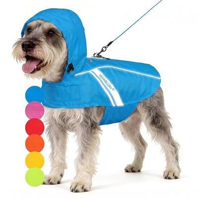 VIVAGLORY Dog Raincoat Wetoff Dog Rain Coat, M, Blue | Rain Jacket with Hood & Harness Hole, Waterproof & Lightweight for Puppy Doggy Pet