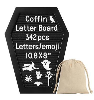 Coffin Felt Letter Board with 342 Changeable Letters&Numbers, 10.8”x8” Spooky Letterboard Gothic Message Board Letter Sign Board with Stand and Canvas bag for Halloween Party Christmas