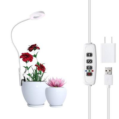 Halo Ring Pot Clip Grow Light for Small Indoor Plants, 48LEDs Full Spectrum Red+Blue+Yellow Grow Lamp with Flexible Gooseneck, 10 Level Dimmable, 3/ 9 /12H Timer with 5V 2A Adapter, 1 Pack (White)