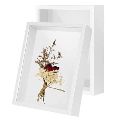 2Pack 4x6 Shadow Box Frame,HD Glass Wooden White Hollow Photo Frame,White Frames for Flower Pressing, Seashell Display Box ,Pet Memorial Shadow Box ( 2Pack 4X6)
