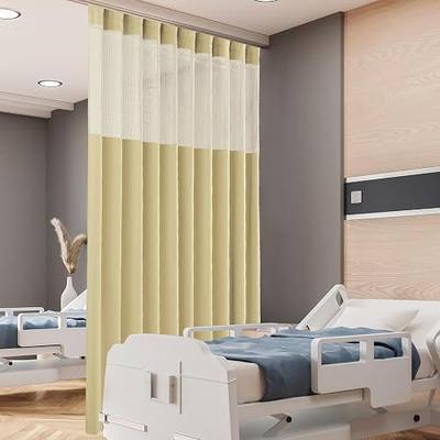 Flame Retardant Hospital Curtains, 1 Panel, Beige, 12X8FT | Room Divider, Grommet Cubicle Divider Privacy Curtains for Hospital, Medical Clinic, Lab