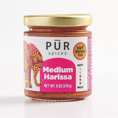 PUR Spices Medium Harissa Paste I Hot Sauce for Cooking and Dipping I Spicy Chili Pepper and Garlic Paste | Middle Eastern Inspired | Plant Based, Gluten Free, No Sugar Added, Preservative and Additive Free I 6oz Jar