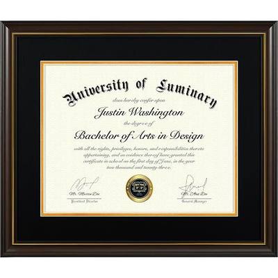 Luminary 15x18 Wood Diploma Frame with 11x14 Opening Black Mat for College Degree Certificate Document, Walnut Color Wooden Frame with Tempered Glass Panel for Wall Mount Display