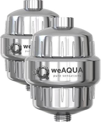 weAQUA Heavy Duty Shower Filter Family 2 PACK – 99% Removal for Hard Water, Chlorine, Fluoride, Heavy Metals, Micro-life, Organics and More (Chrome)