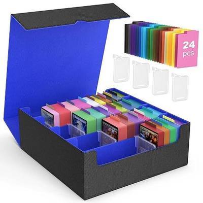 MoKo Trading Card Storage Box for MTG, 3000+ Card Organizer, Black Blue | MTG Deck Box, w/ 24 Colorful Dividers & 4 Card Supporters, MTG Card Storage for Magic Game, TCG, PTG Baseball and Sport Cards