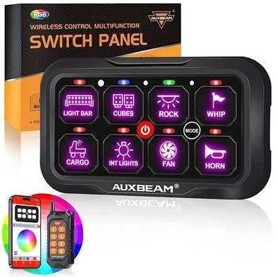 Auxbeam 8 Gang Switch Panel Bluetooth RGB AC-800 with APP&Remote Control | Wireless Remote Control Panel,Toggle/Momentary/Pulsed Switch Pod,On/Off Backlight,Waterproof for Truck UTV,3 Years Warranty