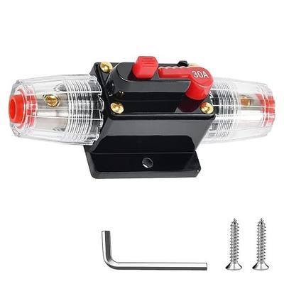 BFXM 30 Amp Breaker, 12V-48V DC Manual Reset Inline Fuse, Circuit Breaker for car Audio Marine Boat Trolling Motor RV Truck Solar System Overload Protection