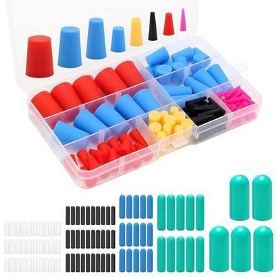 110+90 PCS Silicone Rubber Tapered Plug Set | 110PCS Rubber Stoppers and 90PCS Silicone Rubber Protective End Cap for Hole Plugs, Spraying, Coating, Painting