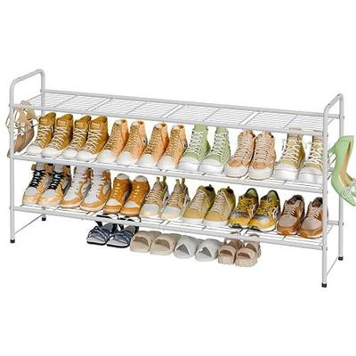 3 Tier Shoe Rack for Closet, 44 Inch Extra Long Shoe Storage Organizer for Shelves, Heavy Duty Metal, Easy Assembly, White