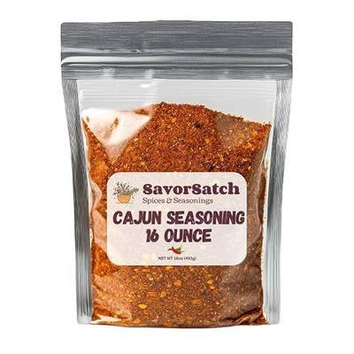SavorSatch Cajun Seasoning - 16 Ounce Resealable Pouch | Bulk Pack | Kosher, Non-GMO, MSG Free, Bayou, Authentic Louisiana Flavor, Southern Cooking, Flavorful Blend, Grilling, All-Purpose Seasoning for Meat, Seafood, Southern Dishes, Buffalo Wings - One Pound | For Restaurants, Commercial Kitchens,