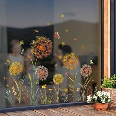 Dandelion Flower Window Clings Yellow Dandelion Floral Butterflies Window Stickers Spring Summer Autumn Static Window Decals for Home Store Glass Door Decoration Gifts for Mom