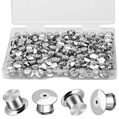 YGAOHF 120pcs Locking Pin Backs for Enamel Pins - Metal Pin Backs Locking with Plastic Box, Silver Locking Pin Backs Bulk, Pin Keepers Clasp for Brooches
