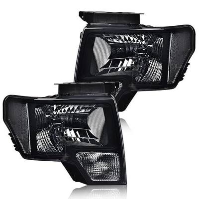 G-PLUS Headlights Assembly Fit Ford F150 2009-2014 2PCS | Smoky Lens Black Housing Clear Reflector Headlamps Pair Left & Right, faros delanteros