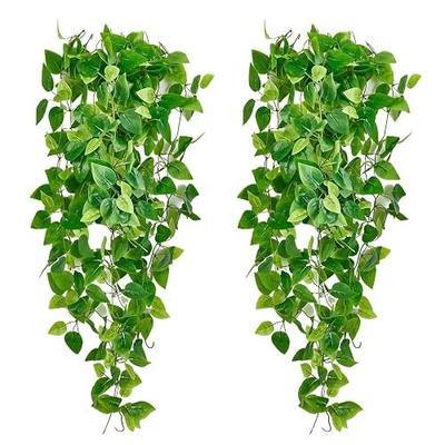 Fake Hanging Plants Vines(2pcs)for Room Decor, Artificial Ivy Greenery Garlands for Home Bedroom Living Aesthetic Kitchen Office Wall Patio Bookshelf,Indoor,Outdoor Farmhouse Decorations(No flowerpot)